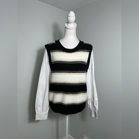 Evereve | Lucy Two-Fer Striped Sweater Vest Blouse Women’s Large - Picture 3 of 17